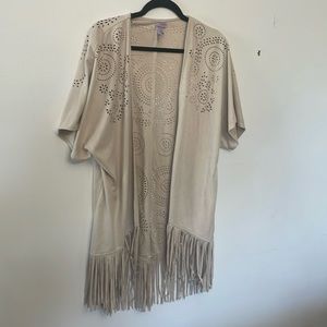 Boho fringe kimono suede open cardigan